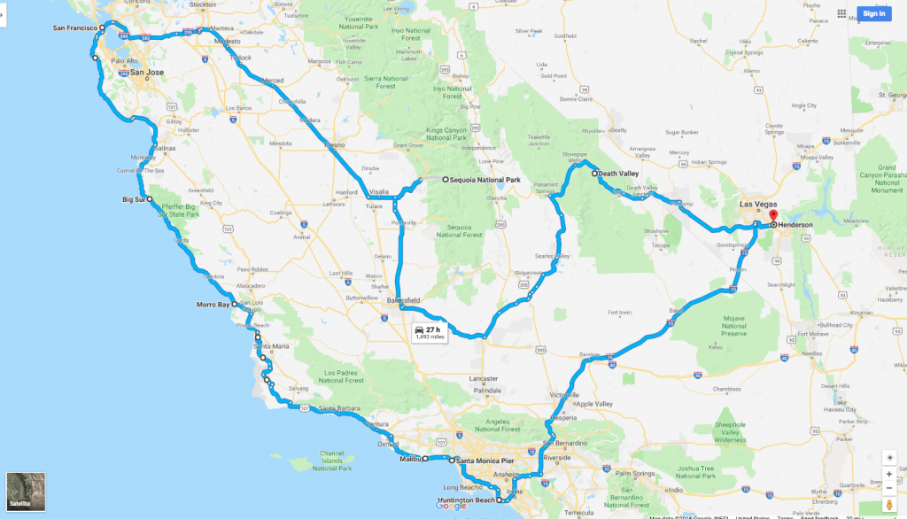 California Trip Route