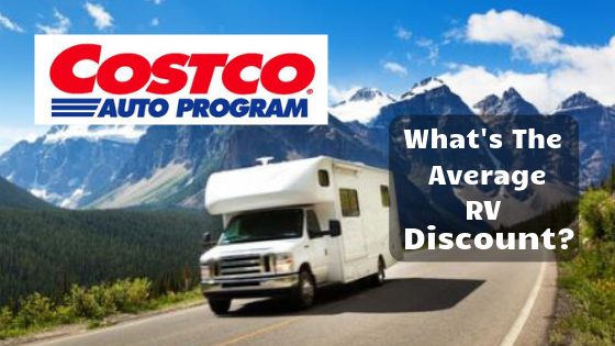 costoc logo with an RV and mountains in the background that says "average discount when buying an RV at Costco