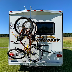 RVBlogger RV Ladder Mounted Bike Rack with our two bikes