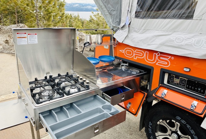 Opus 2 Sleeper Off-road popup camper slide out kitchen
