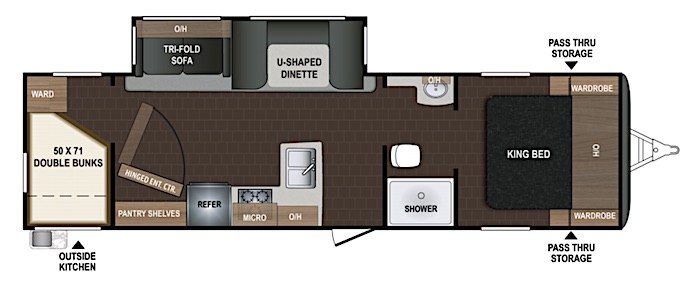 Travel Trailers with King Bed Dutchmen Atlas 2920BH Floor Plan