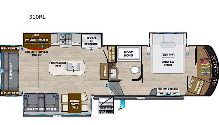 Alliance RV Paradigm 310RL Luxury 5th wheel floor plan