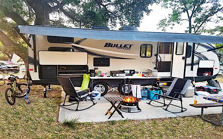 Travel Trailer with RV accessories and supplies