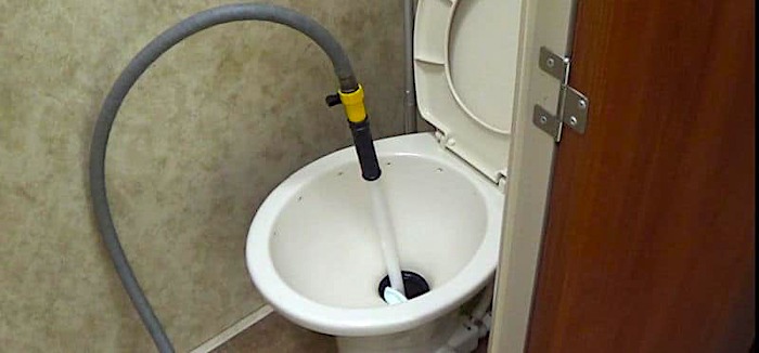 Black Tank Flushing Wand in RV Toilet
