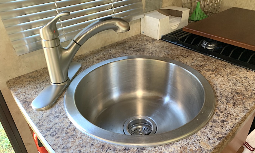 Kitchen sink faucet in RVBogger RV