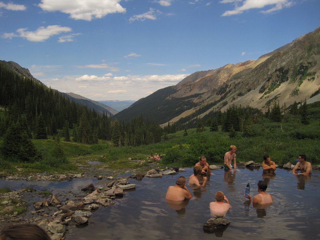 The Conundrum Hot Spring trail leads to a hot spring in a remote section of the Maroon Bells-Snowmass Wilderness area of the White River National Forest. The hot mineral water collects in craters as well as at several rock-lined soaking pools nearby. 