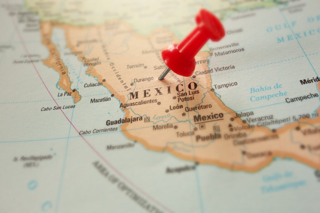 Map of Mexico with a red push pin