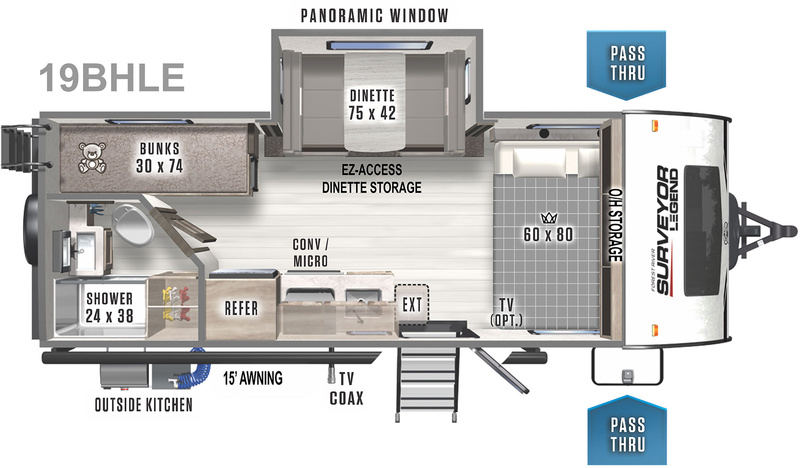 Travel Trailers Under 30000 Forest River Surveyor 19BHLE Floorplan