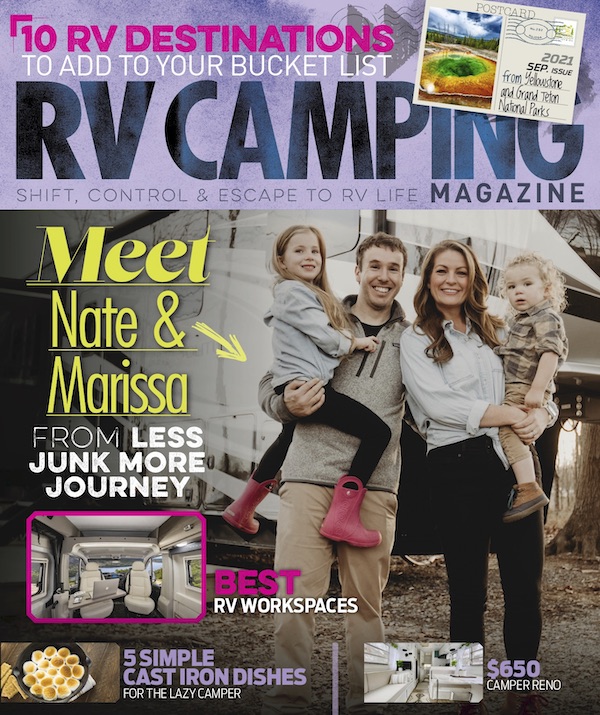 Less Junk More Journey on the cover of RV Camping Magazine