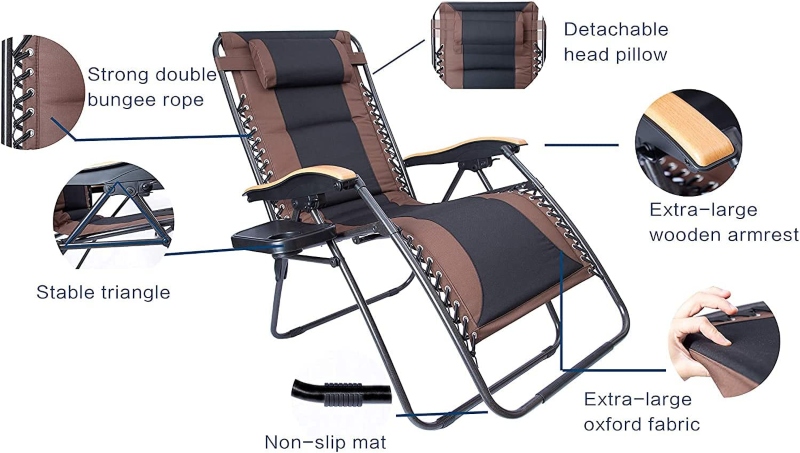 LUCKYBERRY Oversized Padded Reclining Camping Chair