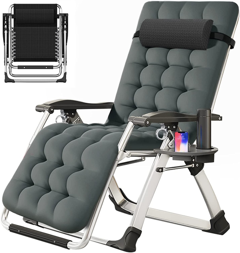 SLSY Ergonomic Reclining Camping Chair With Cushion, Tray, and Headrest