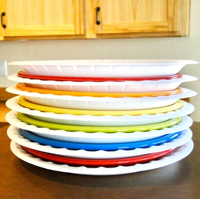 Organization Hacks for Your RV Pad Stacked Dishes with Styrofoam Plates