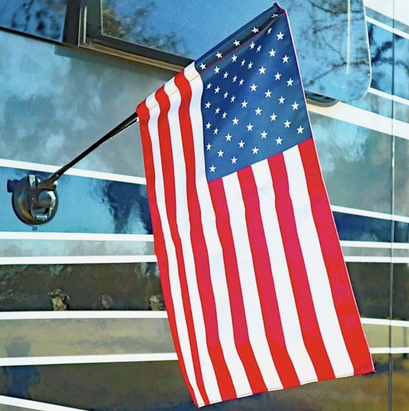 Flag pole on side of RV