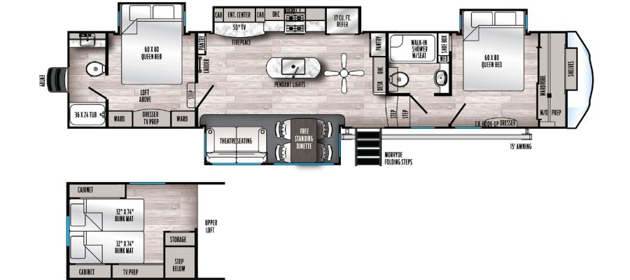 Forest River Sandpiper 4002FB Floorplan - 5th wheels with 2 bedrooms