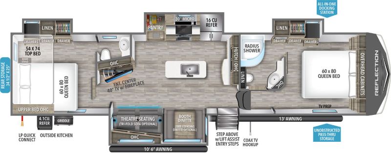Grand Design Reflection 362TBS Floorplan - 5th wheels with 2 bedrooms
