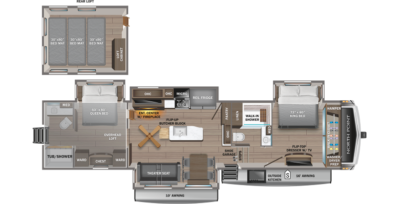 Jayco North Point 390CKDS Floorplan - 5th wheels with 2 bedrooms
