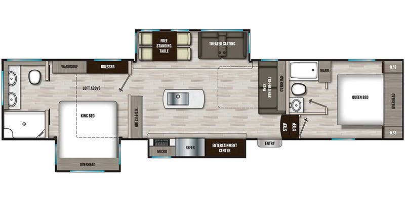 Shasta Phoenix 381DBL Floorplan - 5th wheels with 2 bedrooms