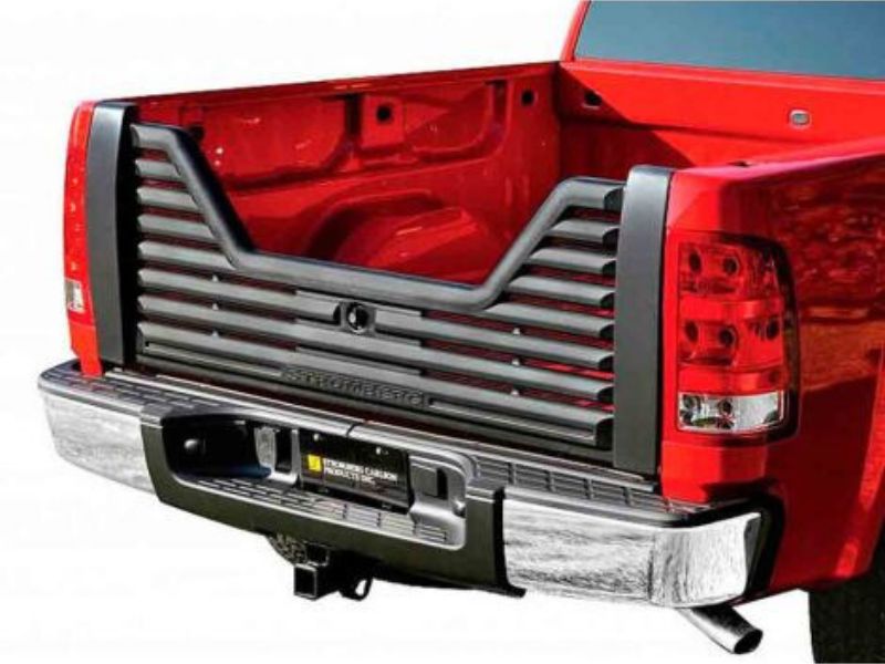 Red truck with a 5th wheel tail gate - 5th wheel truck bed storage