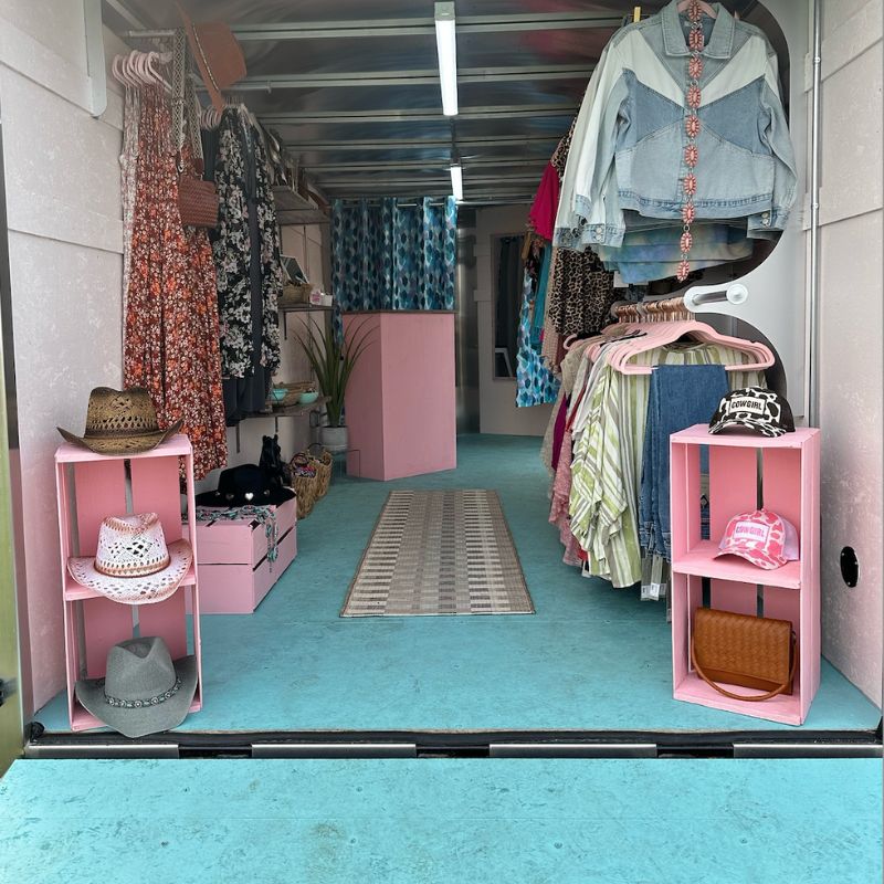 Enclosed trailer converted to a boutique clothing store