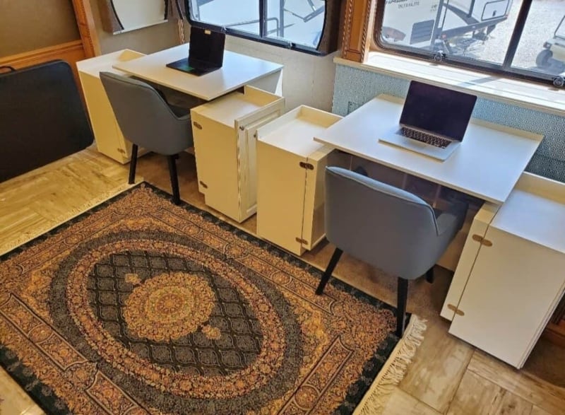 2 small desks in an RV
