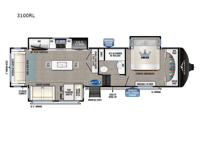 East To West Blackthorn 3100RL Floorplan - RVs Washer and Dryer