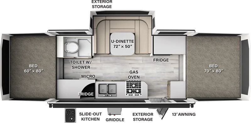 Rockwood HW277 Floorplan - Pop-Up Campers with Bathrooms