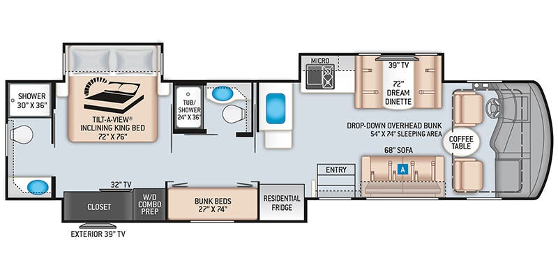 Thor Challenger 37DS Floorplan Class A RVs with Bunk Beds