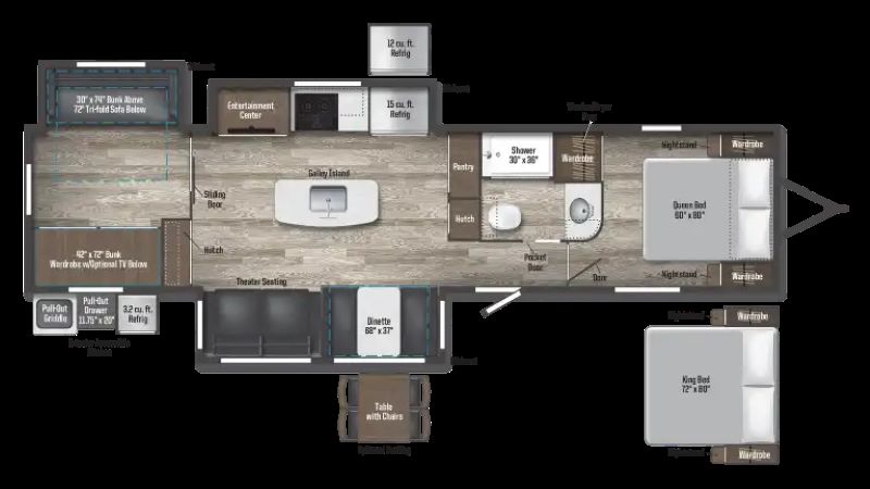 Winnebago Voyage 3538BR Floorplan Travel Trailers Two Bedrooms