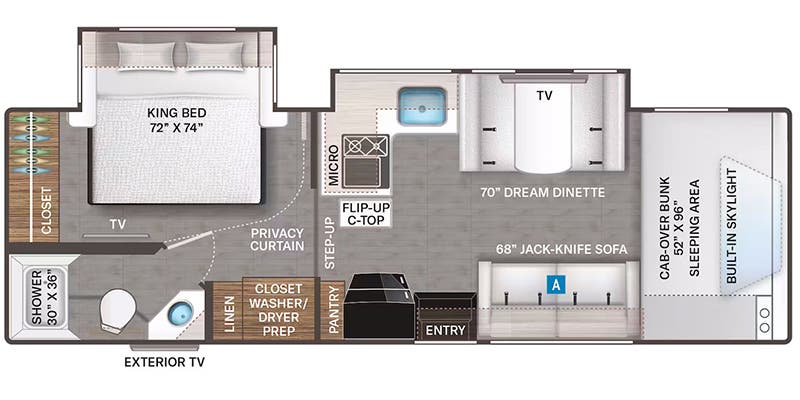 Thor Quantum KW29 floor plan showing the washer and dryer location