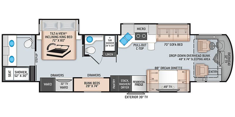 Thor Aria 4000 Floorplan RVs with 3 Bedrooms
